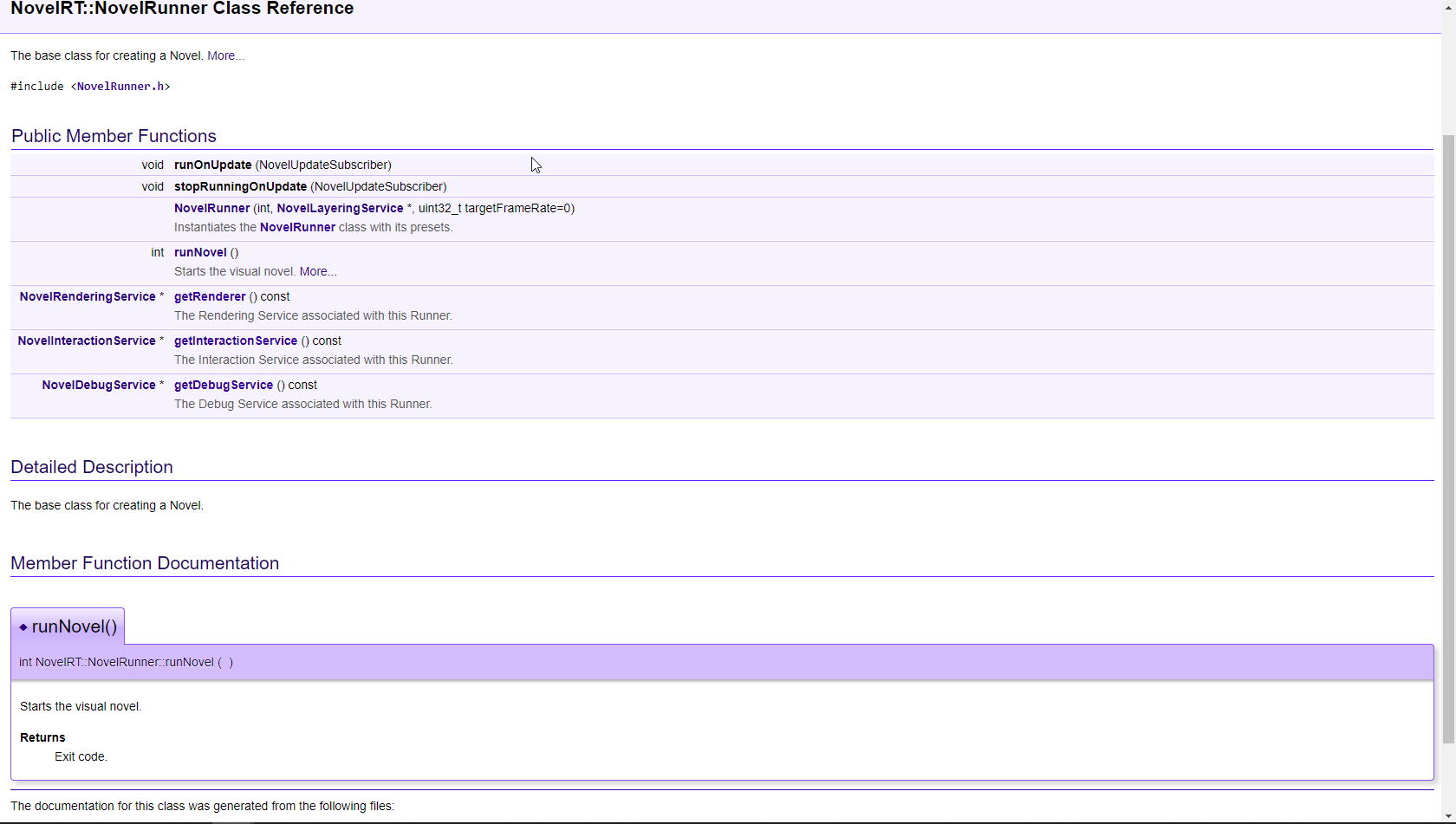 Example class documentation page