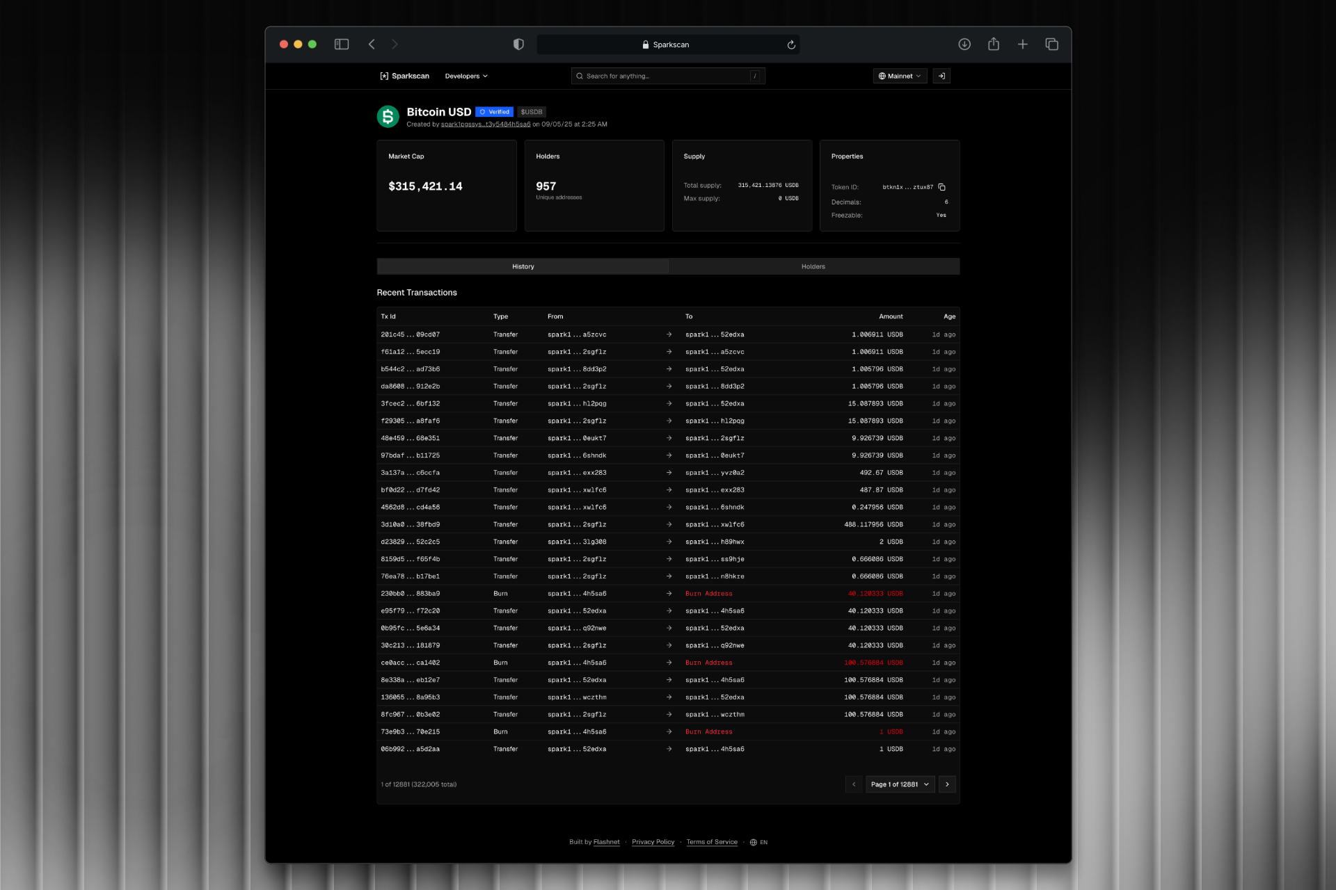Sparkscan token page